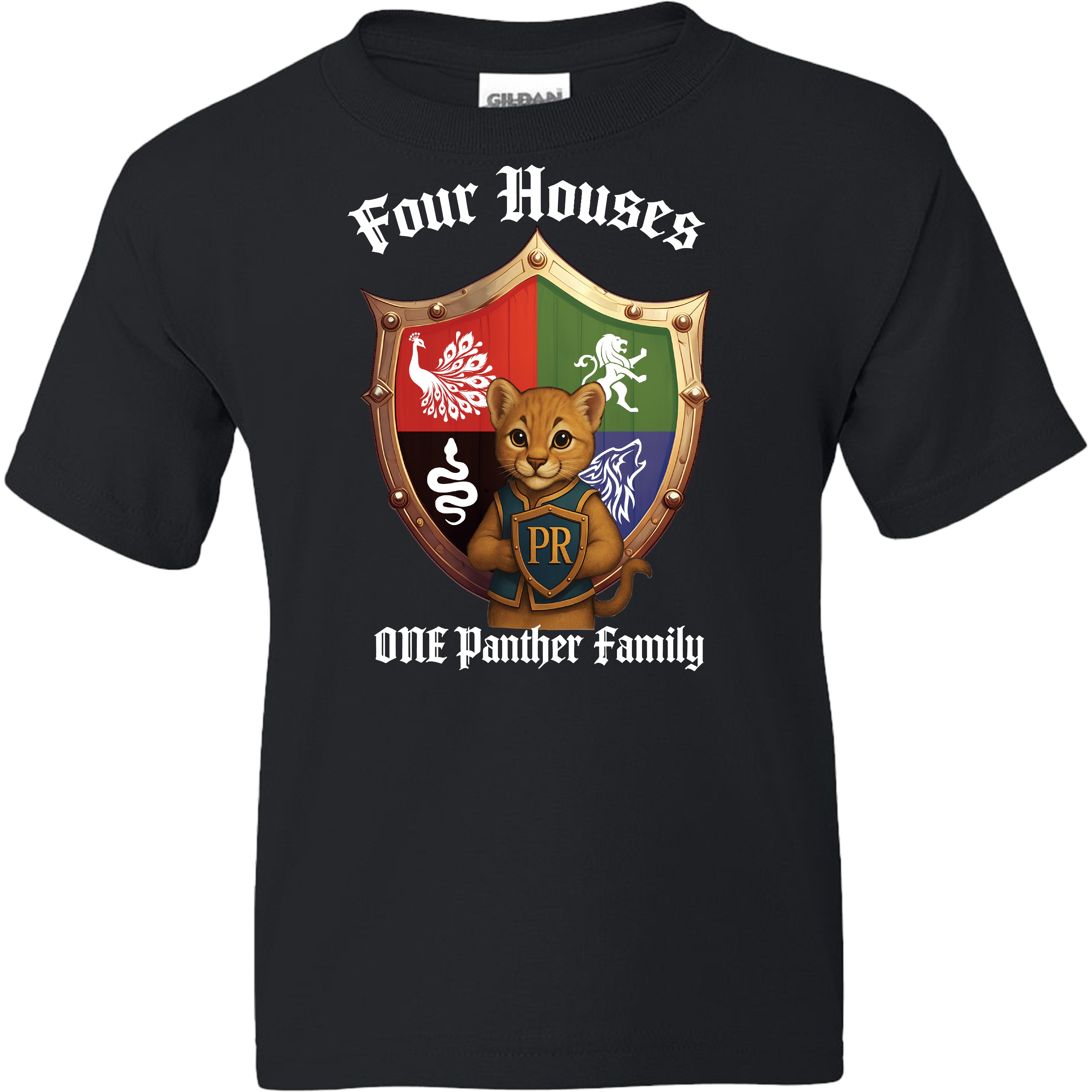 Panther Run Elementary - 4 Houses 1 Panther Family YOUTH Tee