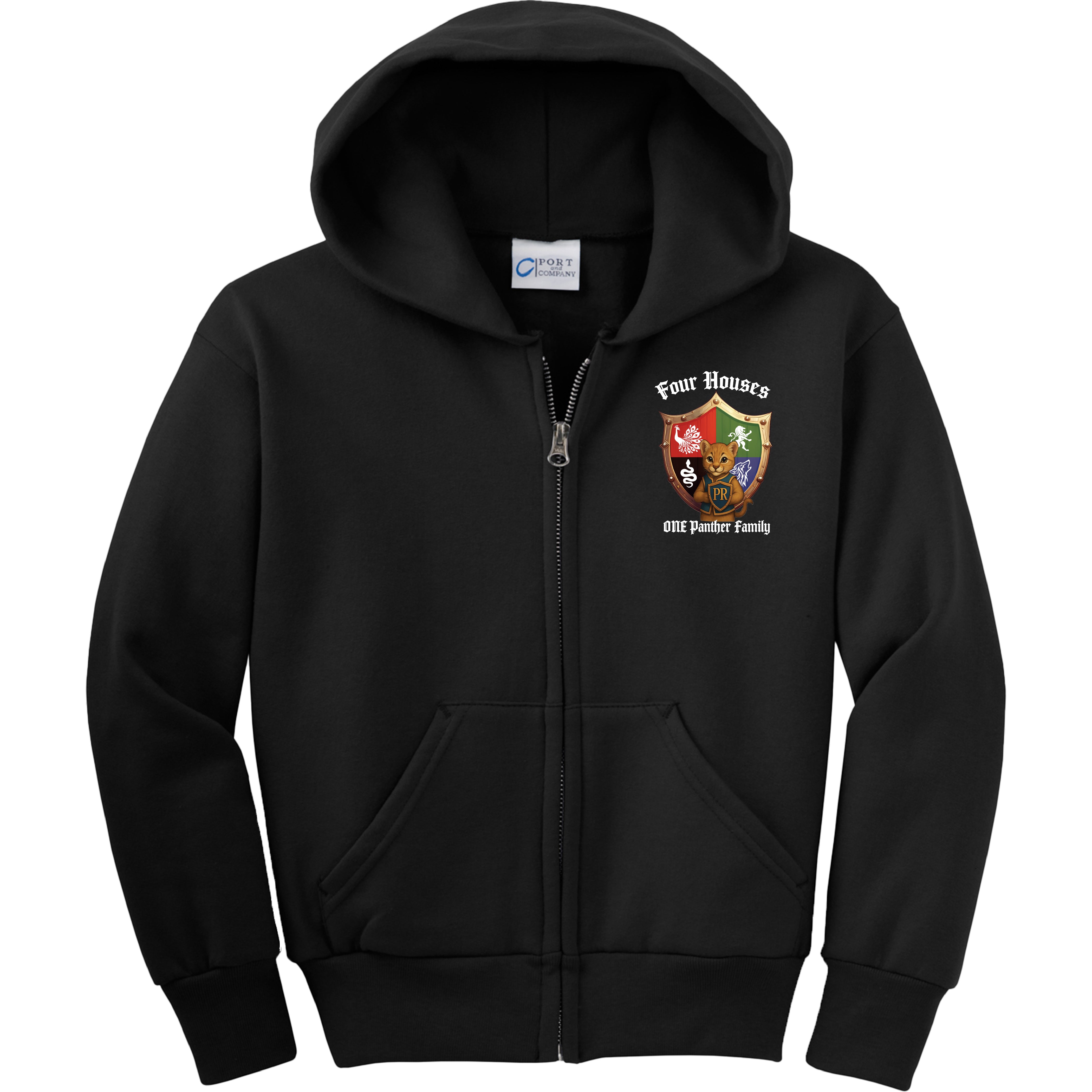 Panther Run Elementary - 4 Houses 1 Panther Family YOUTH Zip Hoodie
