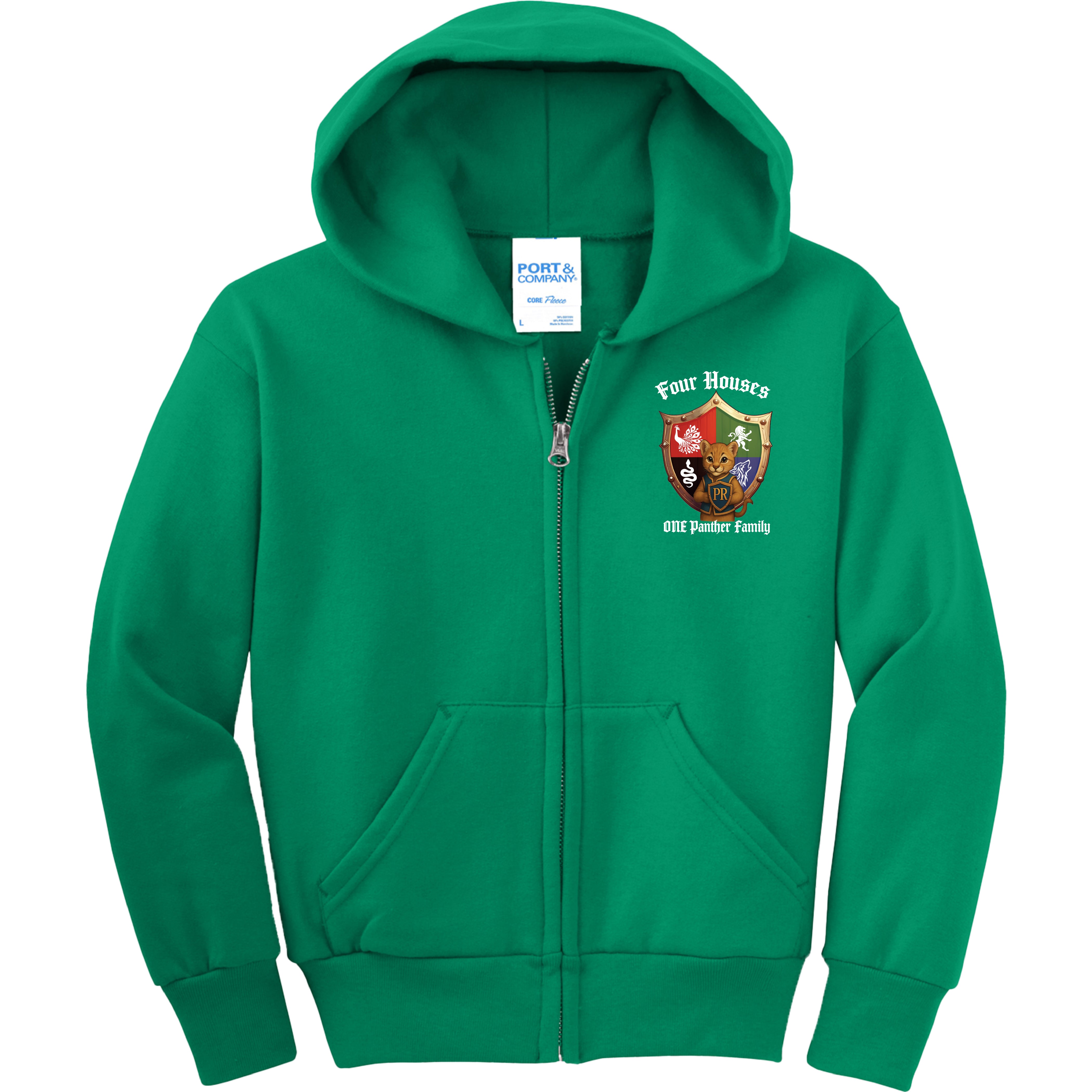 Panther Run Elementary - 4 Houses 1 Panther Family YOUTH Zip Hoodie