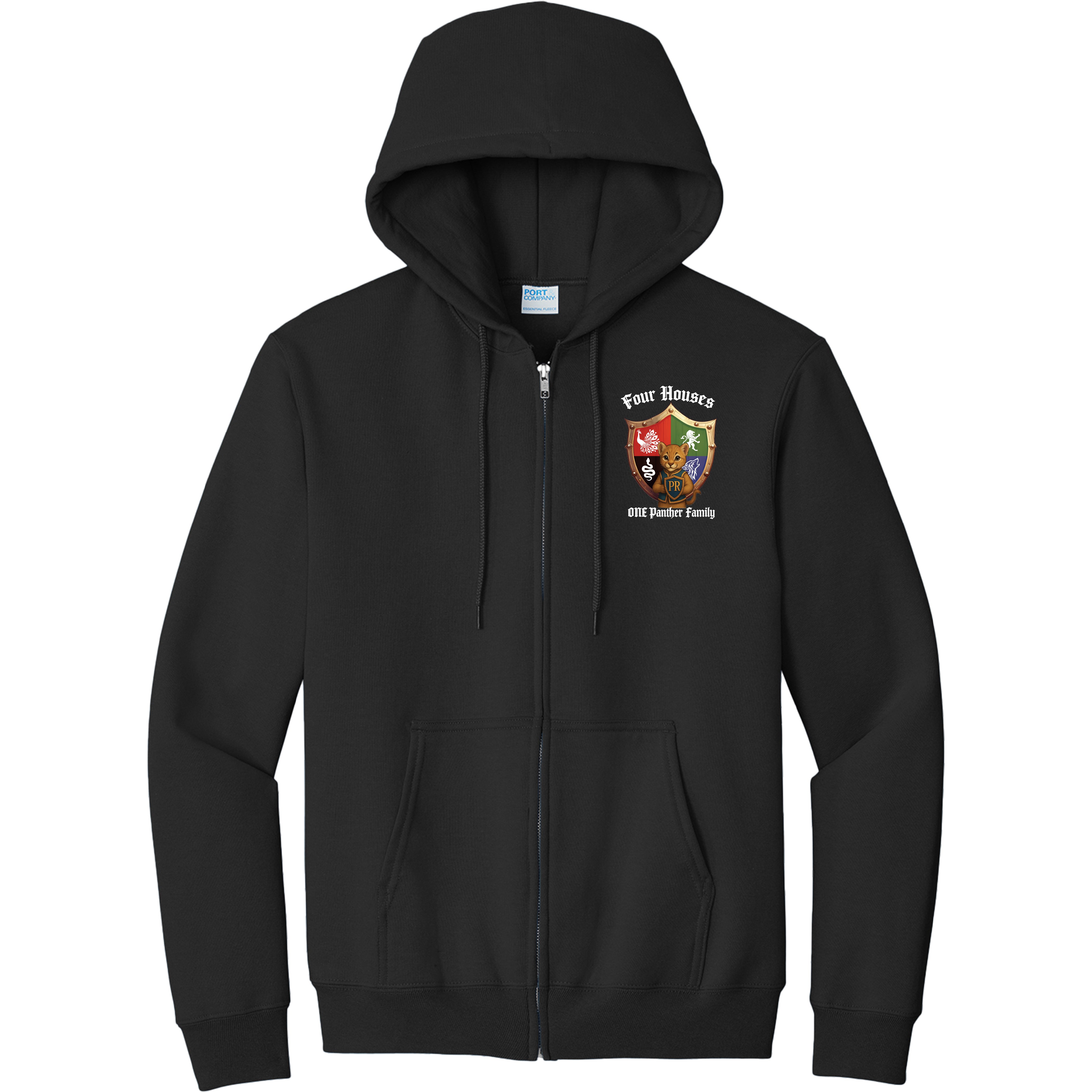 Panther Run Elementary - 4 Houses 1 Panther Family ADULT Zip Hoodie