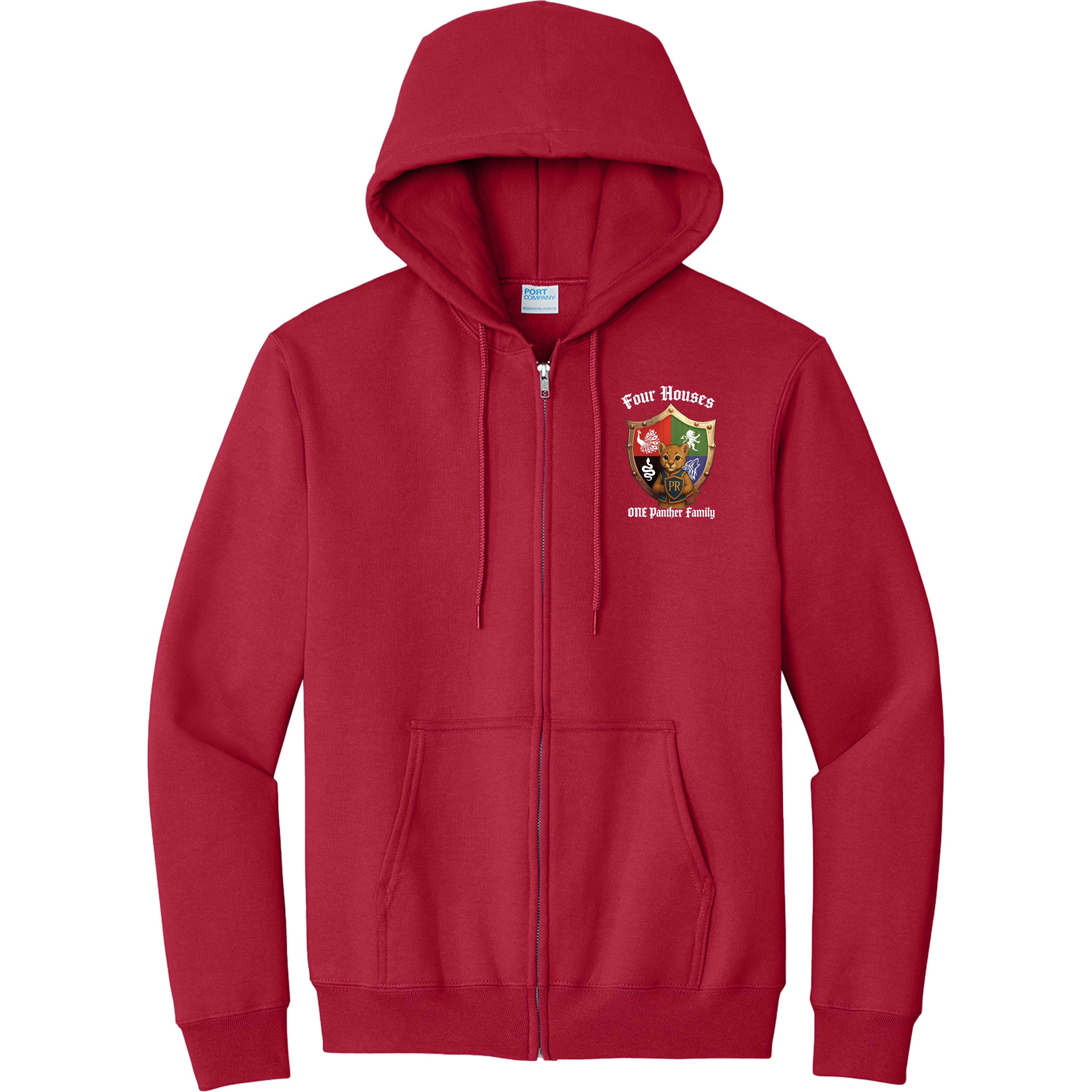 Panther Run Elementary - 4 Houses 1 Panther Family ADULT Zip Hoodie